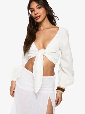 Labiz Anthropologie Tie-Front balloon  Sleeve Crop Top  NWOT